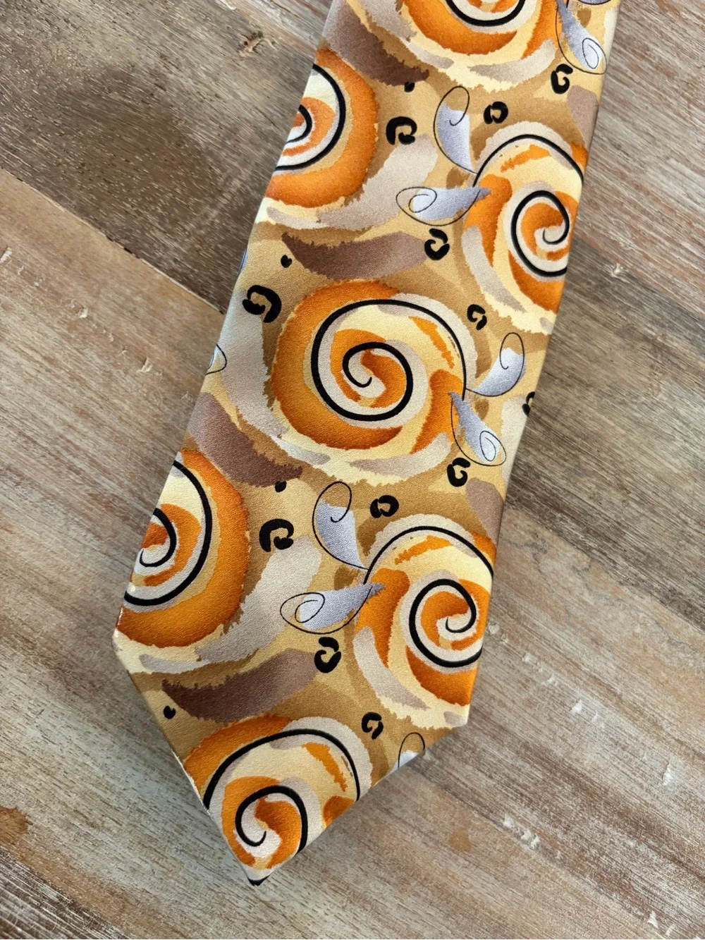 J. Garcia Tie Vid-Game Collection Fifty Two Silk Orange Gold‎ Tan Swirl Retro